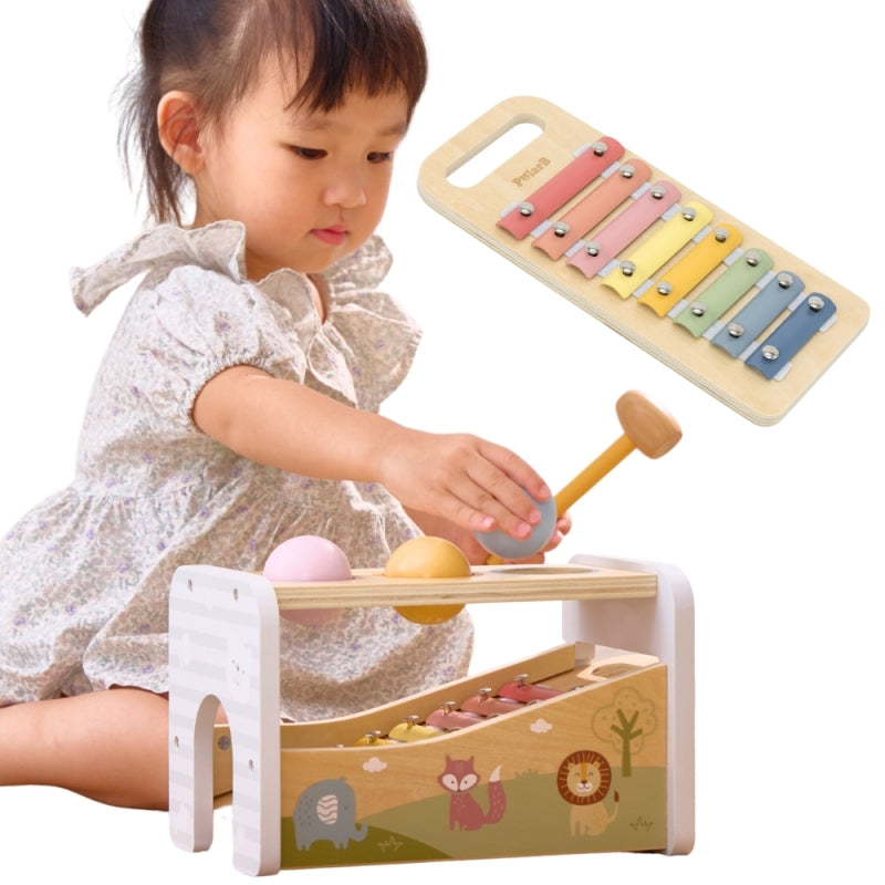 Medinis metalofonas su kamuoliukais ir plaktuku 2in1, VIGA