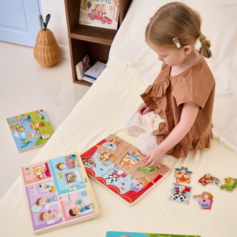 Medinė dėlionė vaikams su garsais „Grojantys gyvūnai“, VIGA