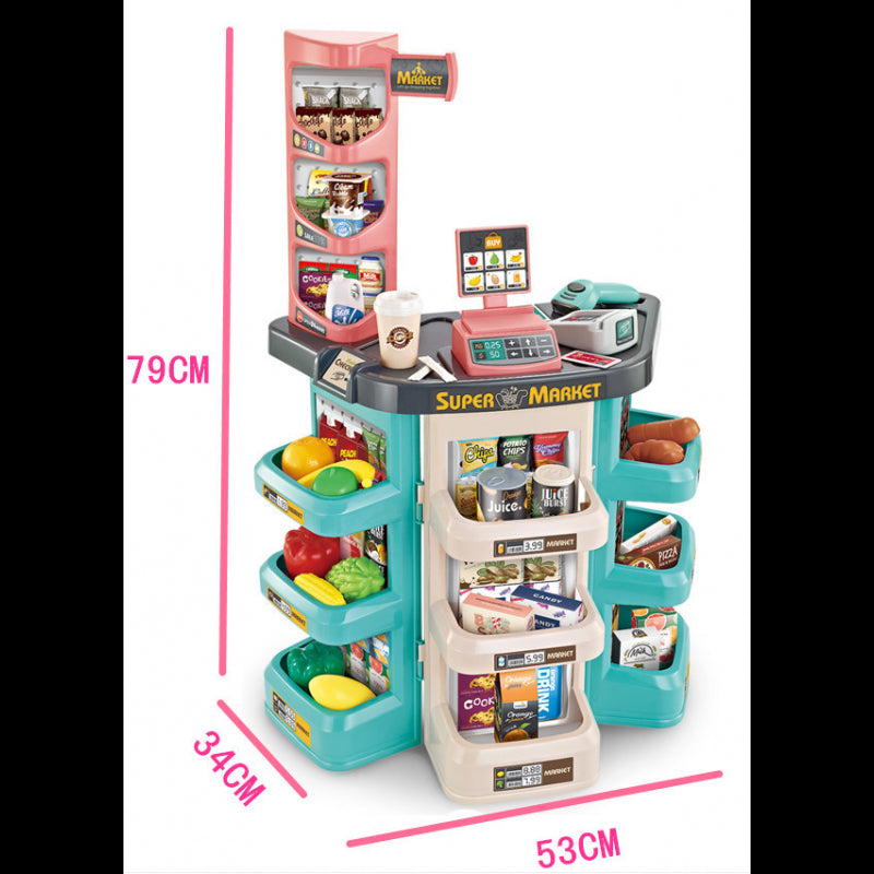 Žaislinė parduotuvė su vežimėliu ir priedais 47 vnt. Woopie, mėlyna