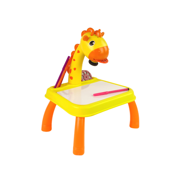 Dinozaurų stalas su projektoriumi piešimui ir priedais, geltonas