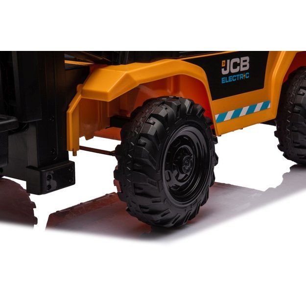 Vienvietis elektrinis šakinis krautuvas vaikams JCB, geltonas