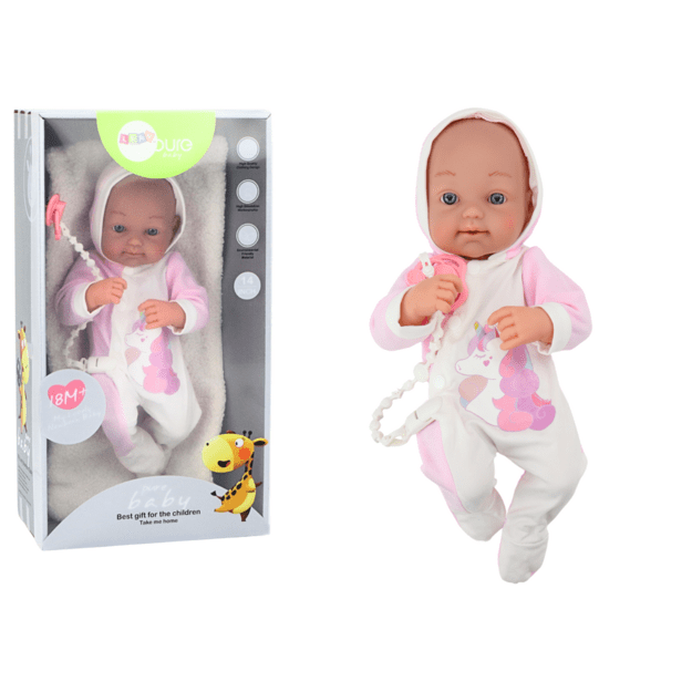 Lėlė kūdikis su antklode ir aksesuarais 35 cm , rožinė