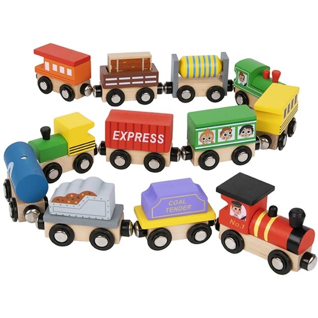 Medinių traukinių su vagonais rinkinys, Tooky Toy