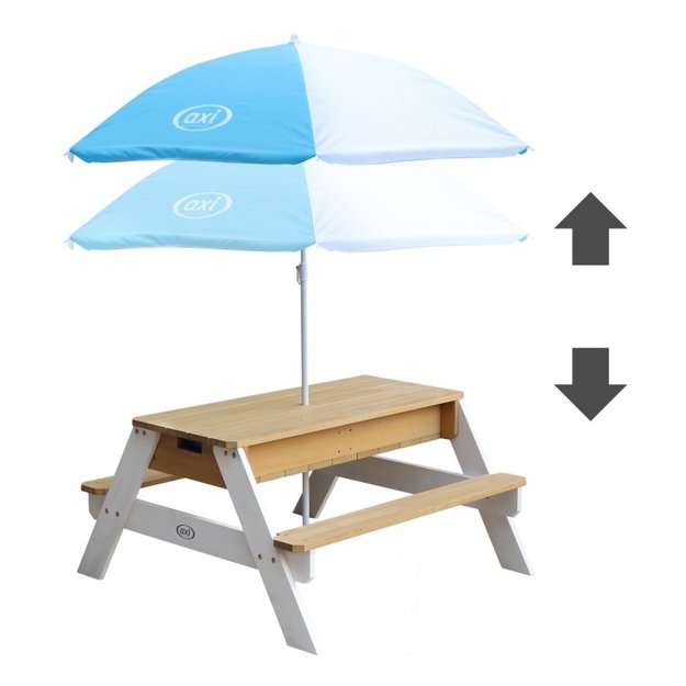 Pikniko stalas „AXI Nick“ su suoleliu, skėčiais ir vandens / smėlio talpyklomis