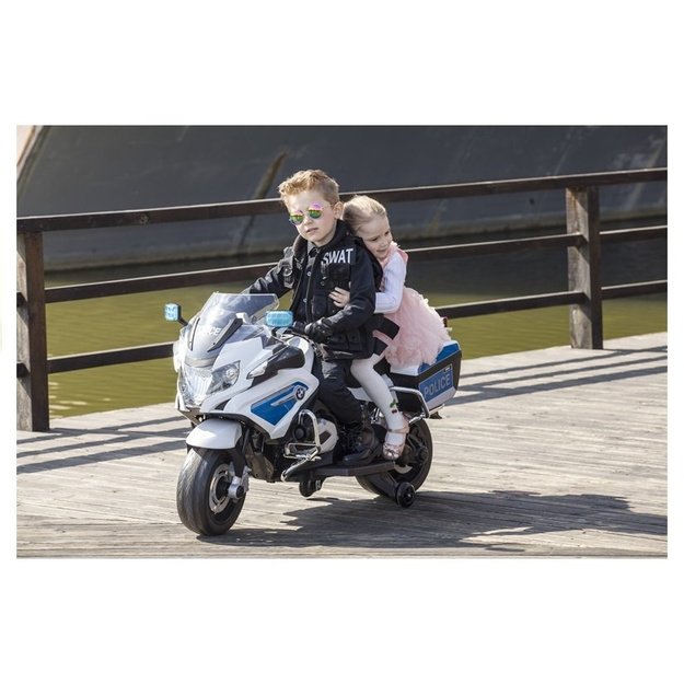 Elektrinis motociklas vaikams BMW R1200 Policija, baltas