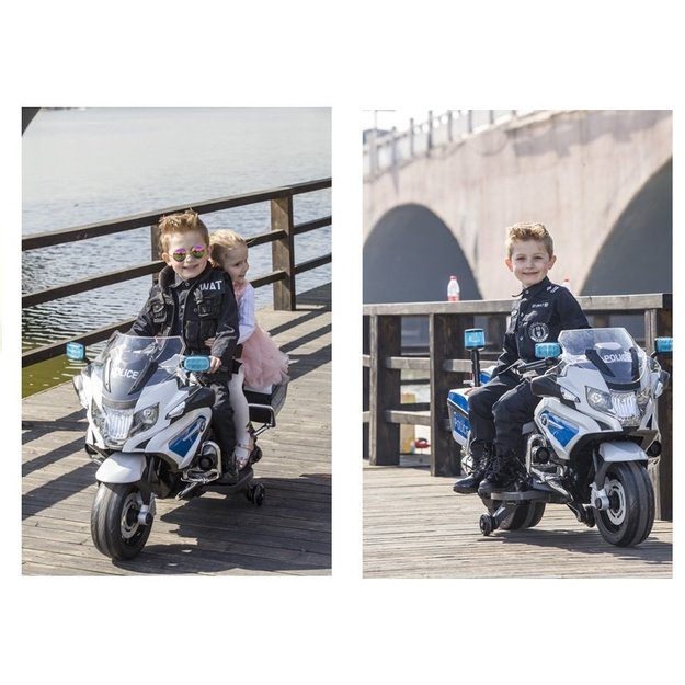 Elektrinis motociklas vaikams BMW R1200 Policija, baltas