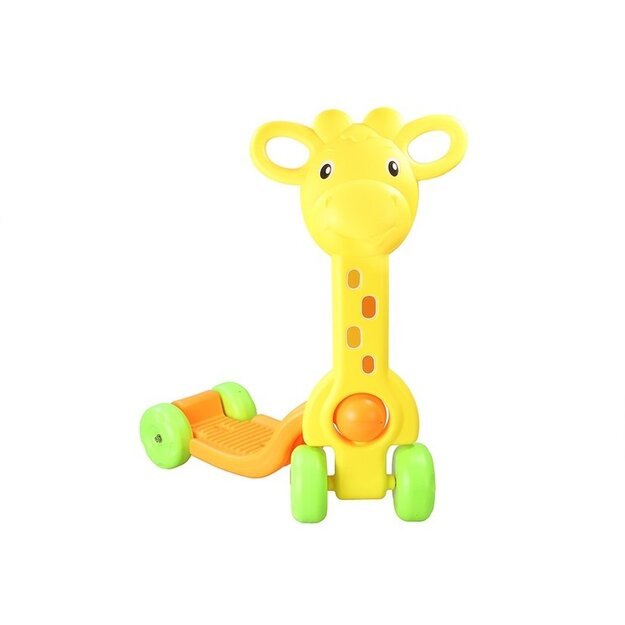 Vaikiškas keturių ratų paspirtukas žirafos formos, geltonas