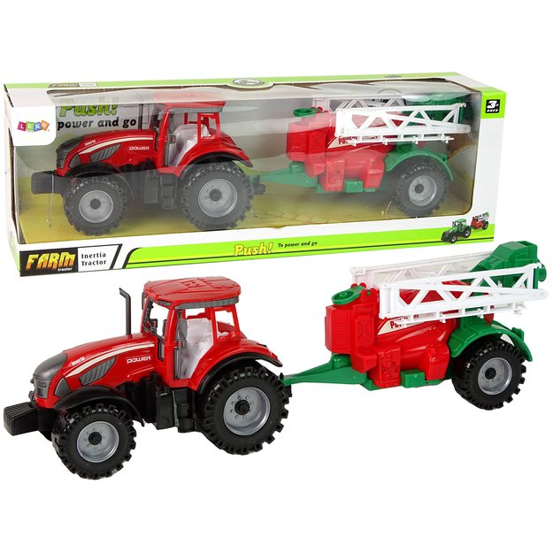 Traktorius su vandens purkštuvu, raudonas