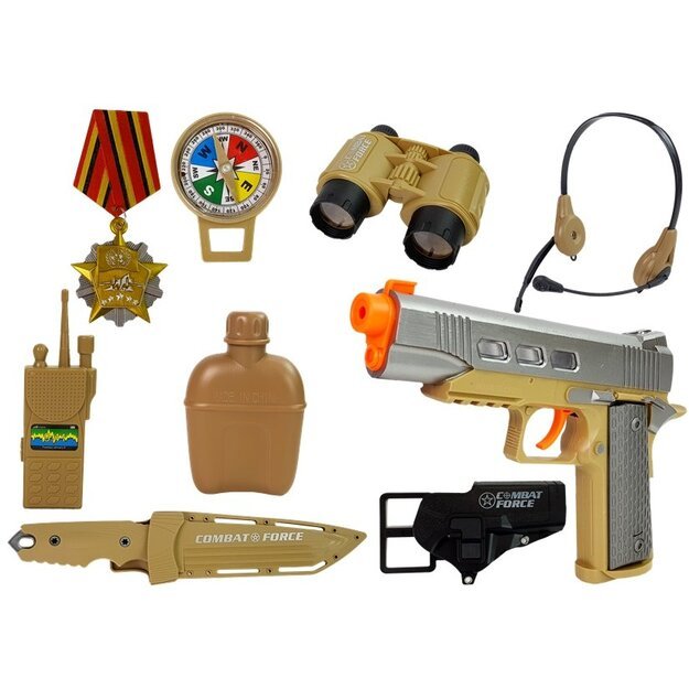 Armijos rinkinys - ginklas su dėklu, žiūronai, gertuvė ir kiti priedai