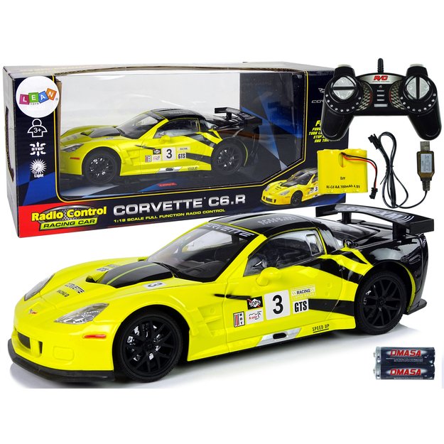 Radijo bangomis valdomas sportinis automobilis Corvette C6.R 1:18 geltonas