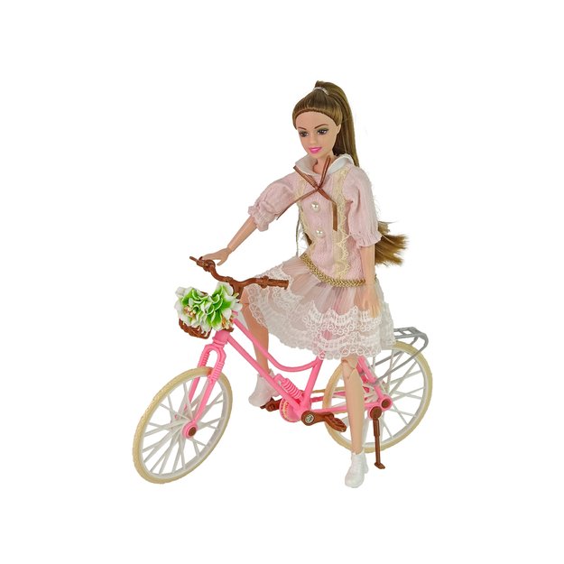 Lėlė Emily su rožiniu dviračiu ir šalmu