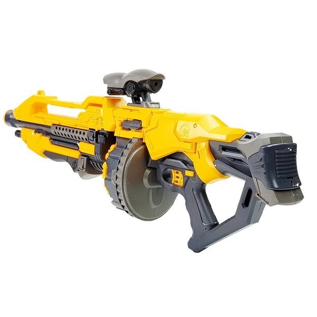 Didelis baterijomis varomas pistoletas su putų užtaisais 82 cm, geltonas