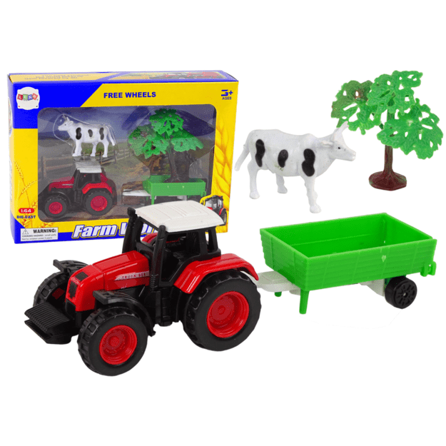 Ūkio rinkinys traktorius su priekaba, raudonas