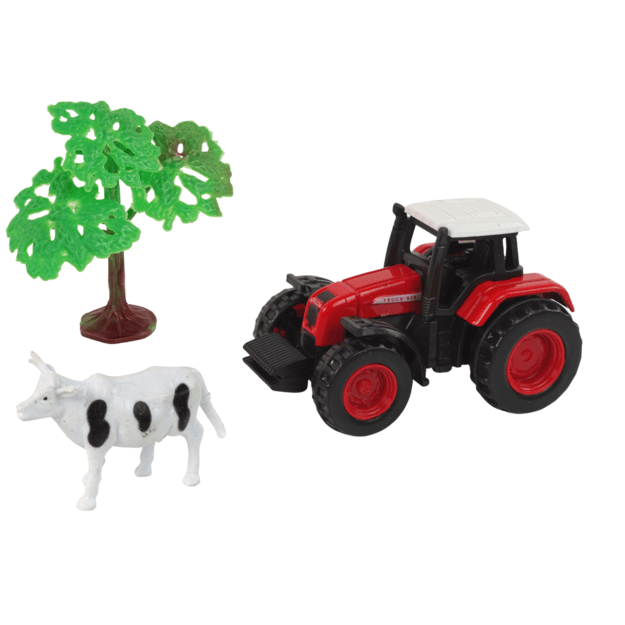Ūkio rinkinys traktorius su priekaba, raudonas