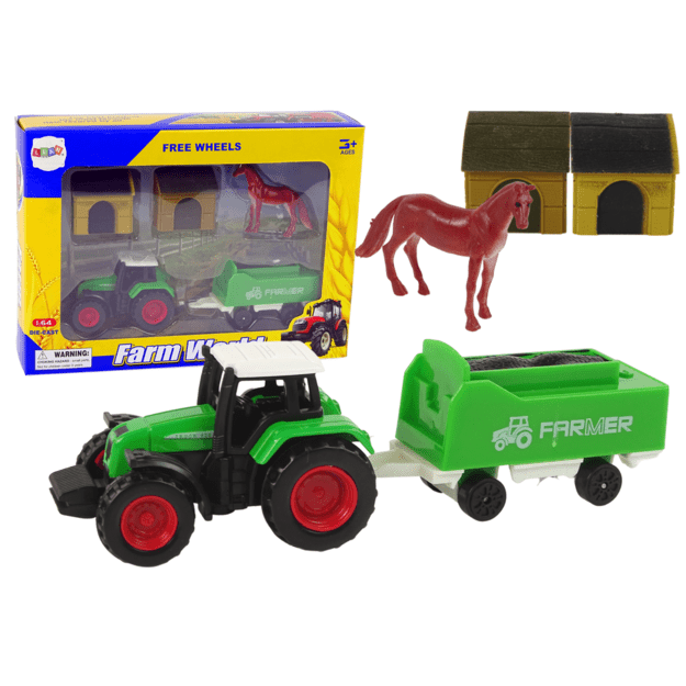 Ūkio rinkinys traktorius su priekaba, žalias
