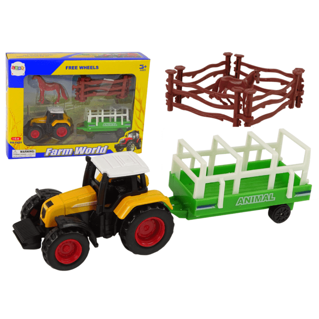 Ūkio rinkinys traktorius su priekaba, geltonas