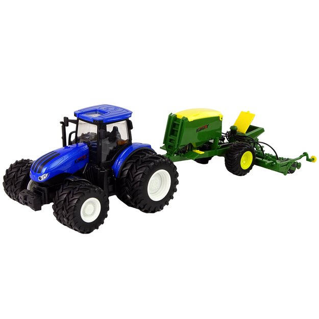 Nuotoliniu būdu valdomas traktorius su presu, mėlynas