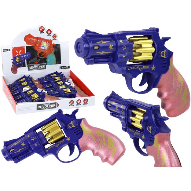 Žaislinis revolveris su garso efektais, mėlynas