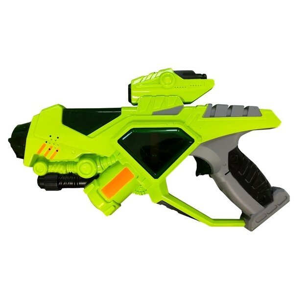 Kosminis lazerinis pistoletas su kardu ir kauke, žalias