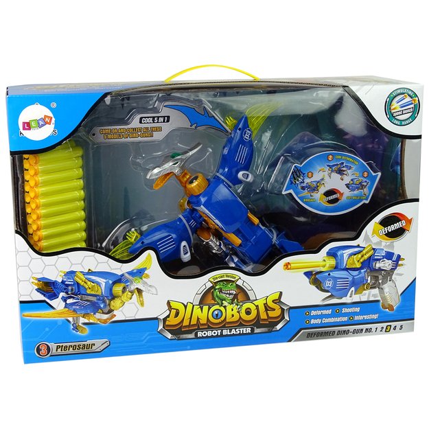 Transformeris dinozauras Dinobots 2in1 su šaudymo funkcija, mėlynas
