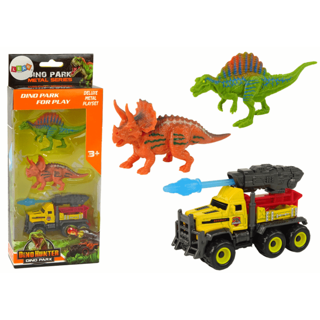 Sunkvežimio ir dinozaurų figurėlių rinkinys, geltonas