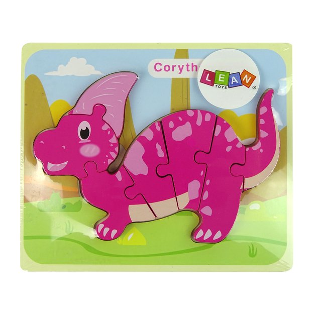 Medinė dėlionė, dinozauras, rožinis
