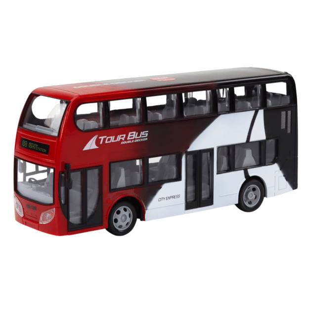 Nuotoliniu būdu valdomas dviaukštis autobusas, raudonai baltas