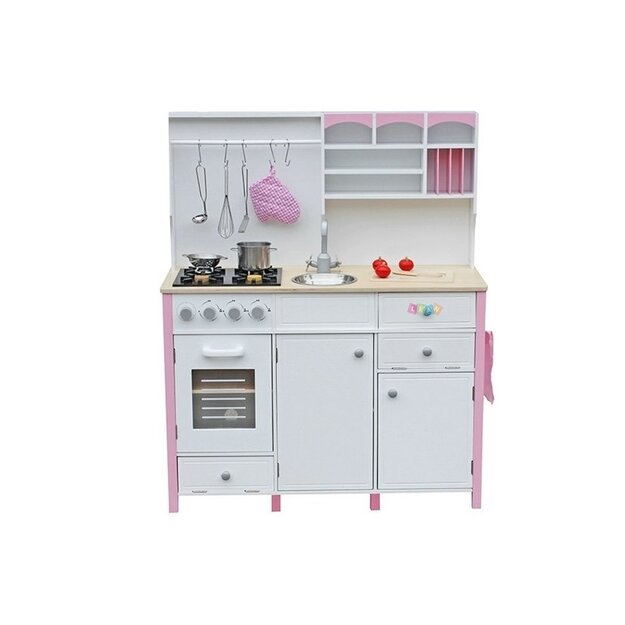 Medinė virtuvėlė vaikams,  baltai rožinė