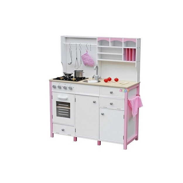 Medinė virtuvėlė vaikams,  baltai rožinė