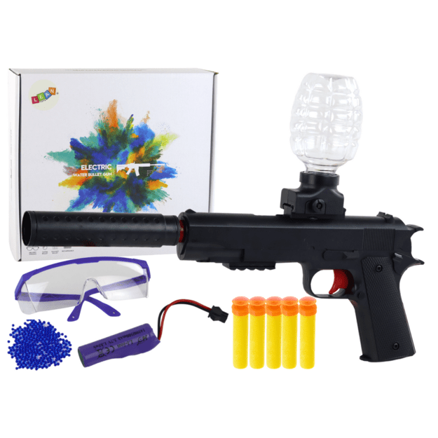 Elektrinis šautuvas su vandens kamuoliukais ir apsauginiais akiniais vaikams, juodas