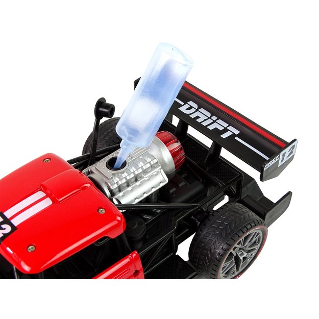 Nuotoliniu būdu valdomas sportinis automobilis su šviesos ir garso efektais, raudonas