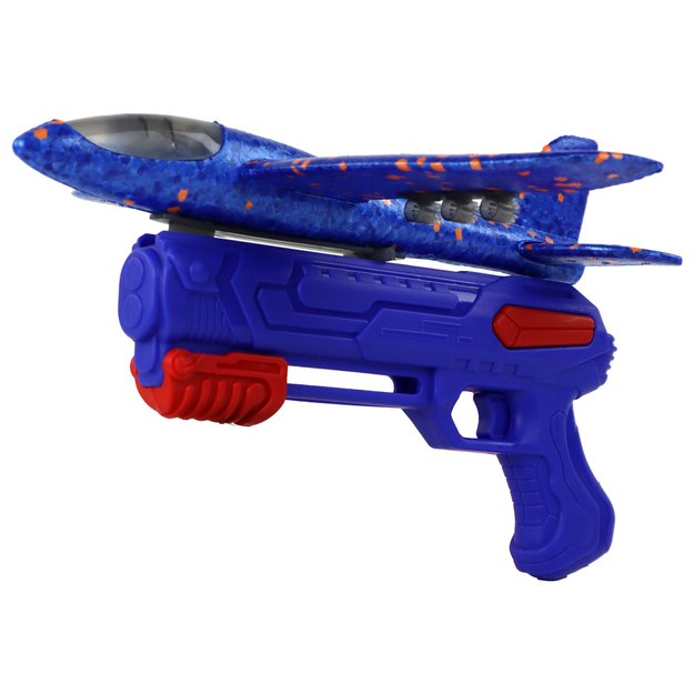 Lėktuvo paleidimo pistoletas su muilo burbulais, mėlynas