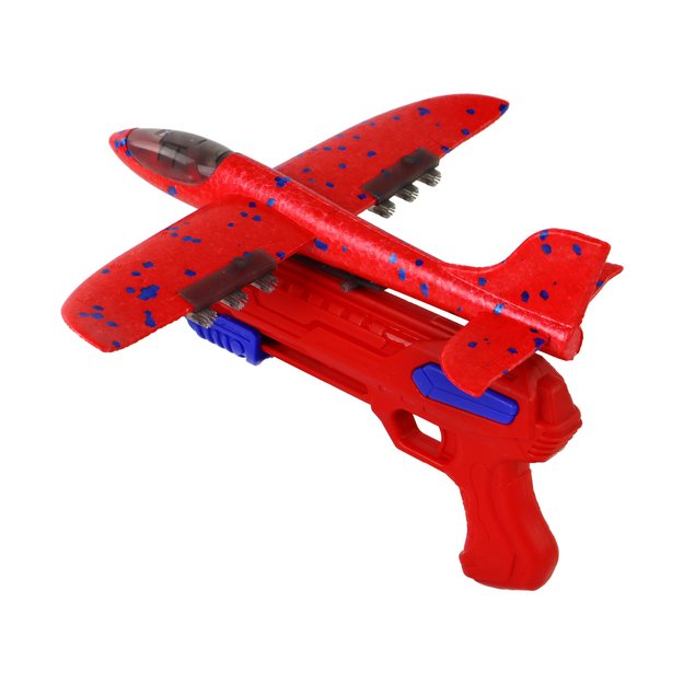 Lėktuvo paleidimo pistoletas su muilo burbulais, raudonas