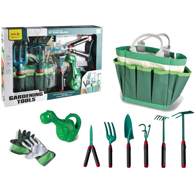 Sodo įrankių rinkinys su krepšiu, žalias