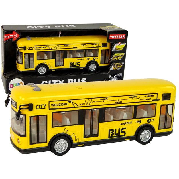 Geltonas miesto autobusas su frikcine pavara 1:18 