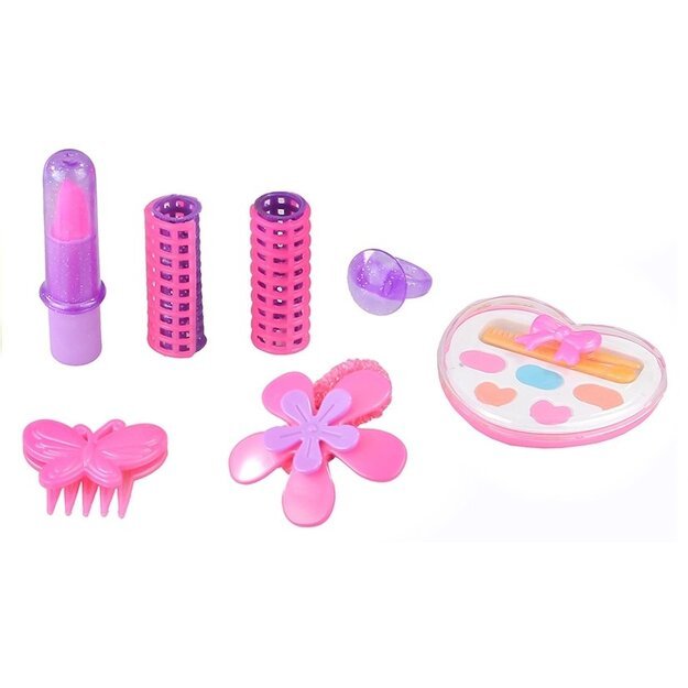 Žaislinis plaukų aksesuarų rinkinys lagaminėlyje, rožinis