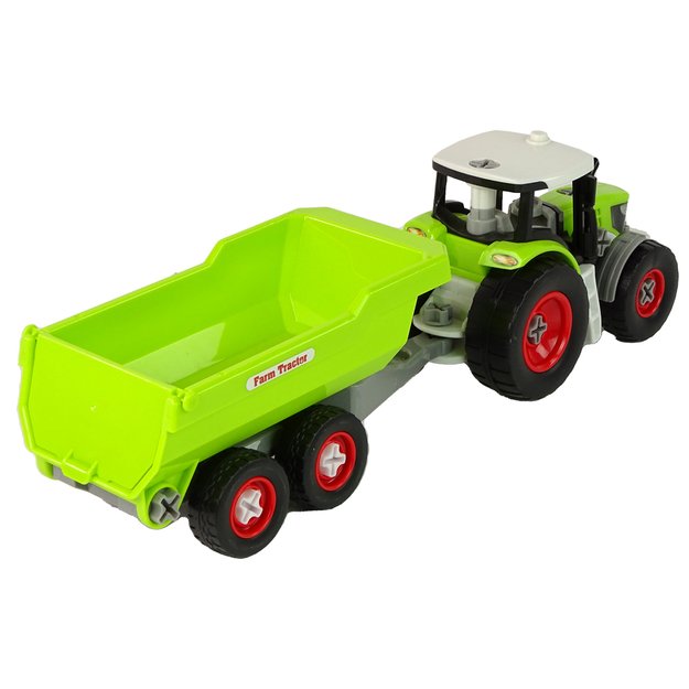 Traktorius su puspriekabe, žalias