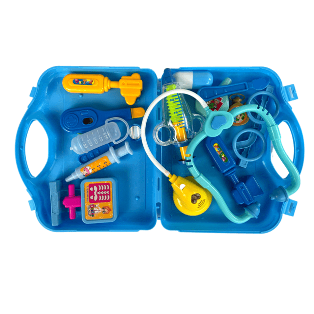 Gydytojo instrumentų rinkinys lagamine, mėlynas