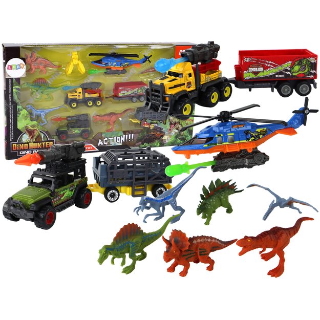 Transporto priemonių rinkinys su dinozaurais 