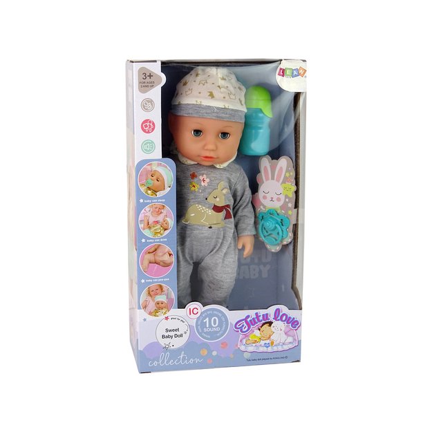 Interaktyvi lėlė kūdikis su priedais, pilka pižama