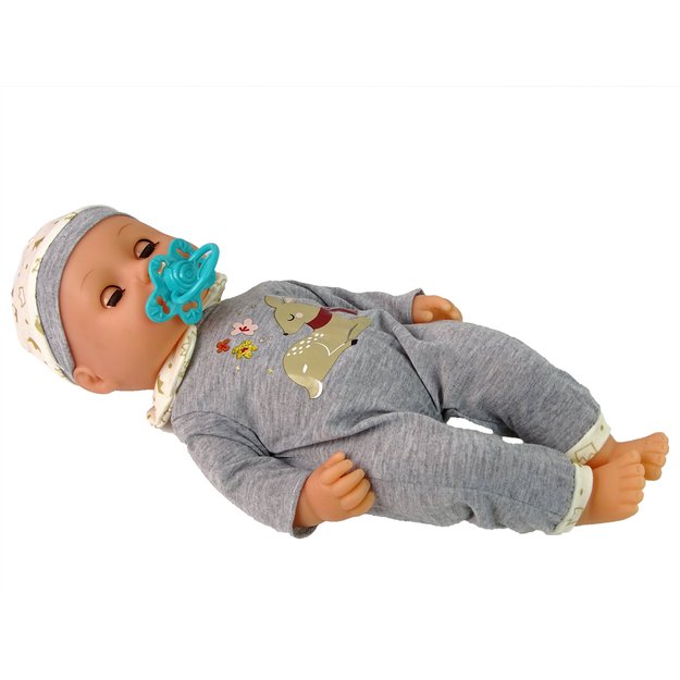 Interaktyvi lėlė kūdikis su priedais, pilka pižama