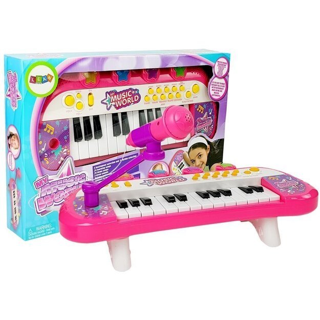 Pianinas 24 klavišai ir USB mikrofonas, rožinis