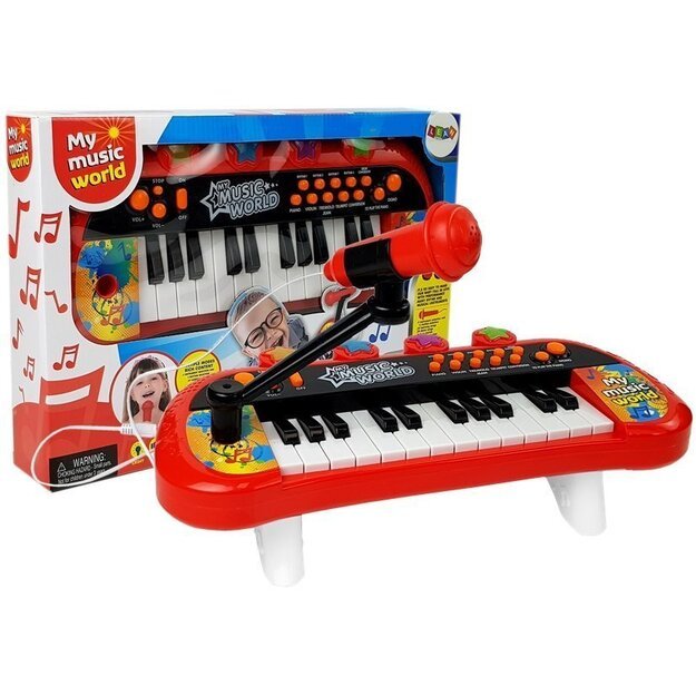Vaikiškas pianinas 24 klavišai su USB mikrofonu, raudonas