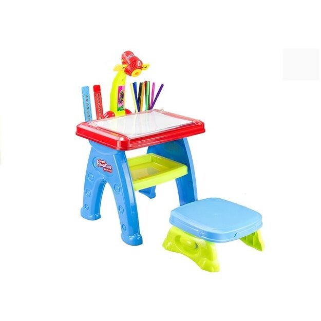 Vaikiško stalo su kėdės ir projektoriaus rinkinys, mėlynas