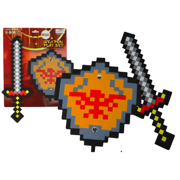 Riterio kardo ir skydo rinkinys su pikselio motyvu