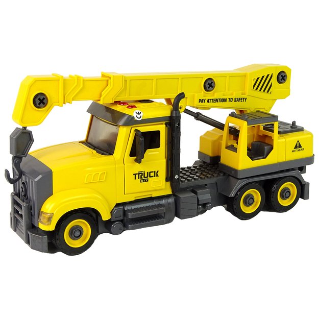 Statybinis sunkvežimis su kranu, geltonas