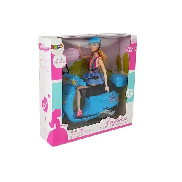 Lėlė su rožiniu motoroleriu ir priedais