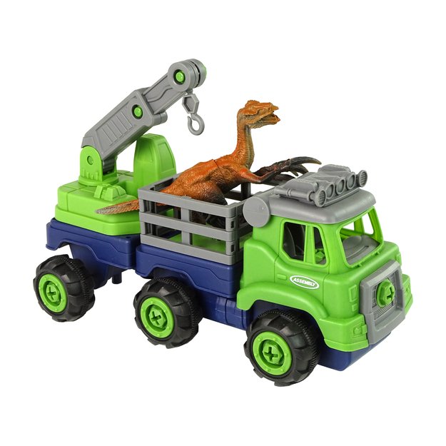 Sunkvežimis su įrankiais ir dinozauru