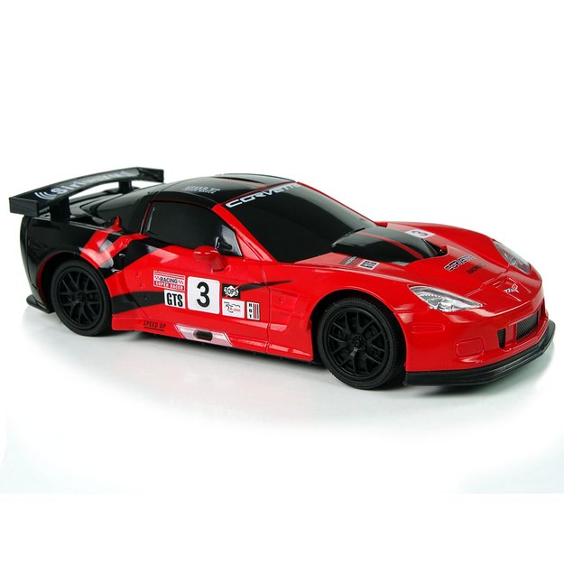 Nuotoliniu būdu valdomas sportinis automobilis Corvette, raudonas
