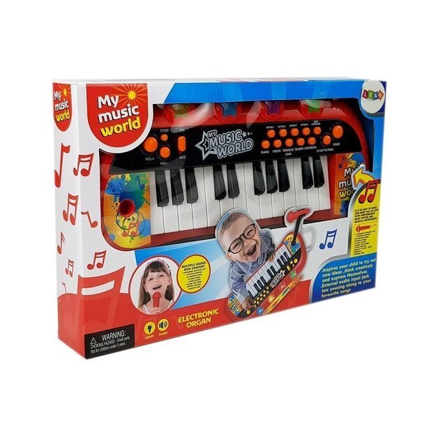 Vaikiškas pianinas 24 klavišai su USB mikrofonu, raudonas
